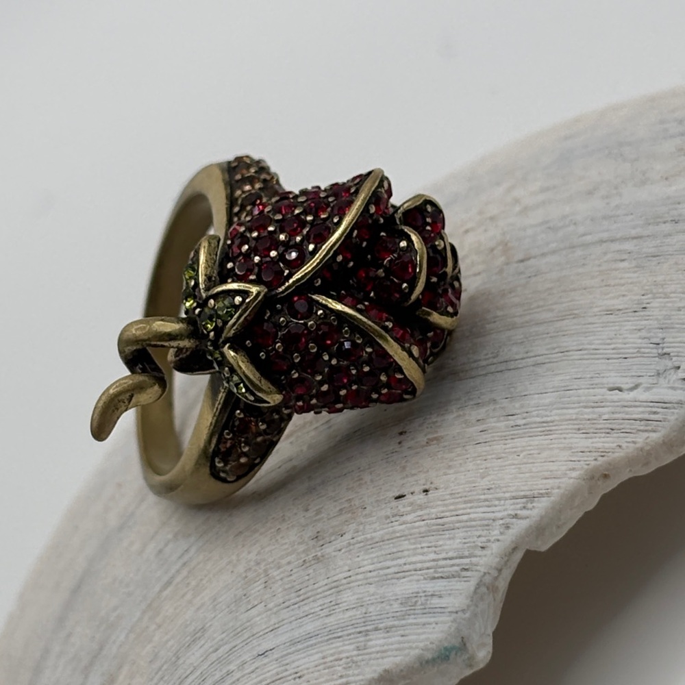 Heidi Daus Climbing Rose Size 10 Bold Dimensional Statement Bronze Red Green - Picture 7 of 17